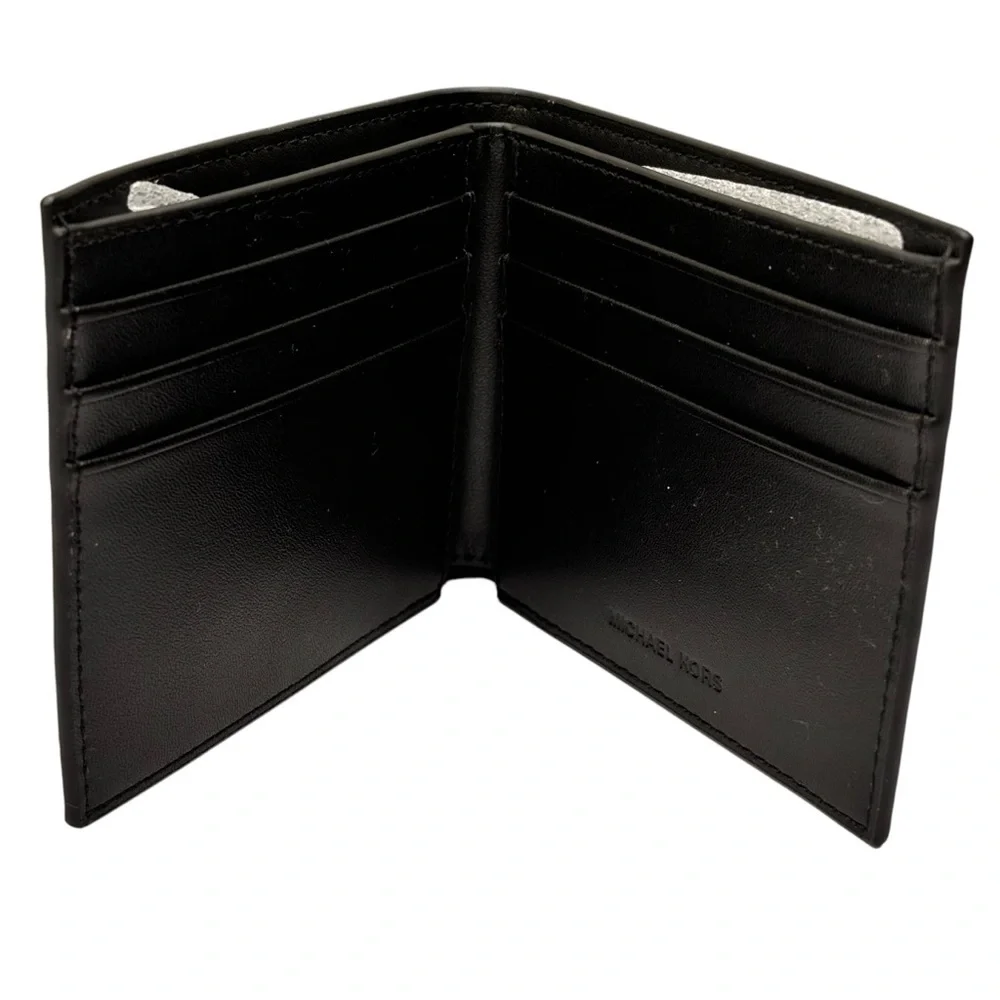 New Michael Kors Slim Logo Billfold Wallet Black High Quality Pebbled Leather